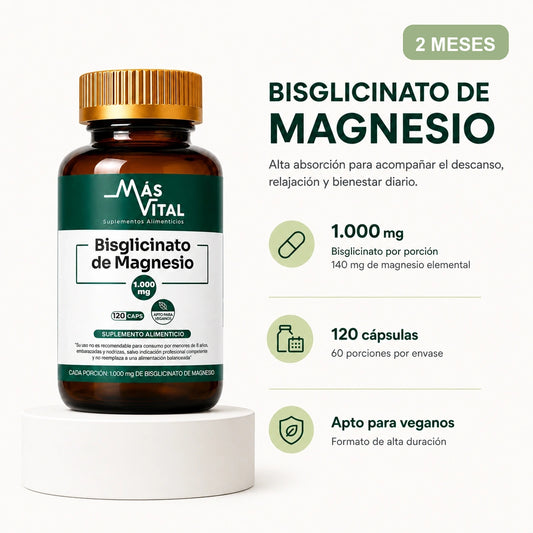 Información de Bisglicinato de Magnesio Más Vital 120 cápsulas con 60 porciones por envase