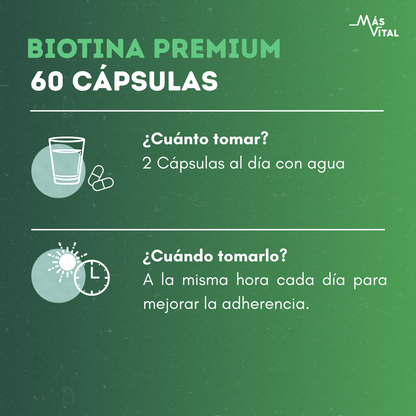 Biotina Premium - Solución capilar, Piel y Uñas | 60 cápsulas