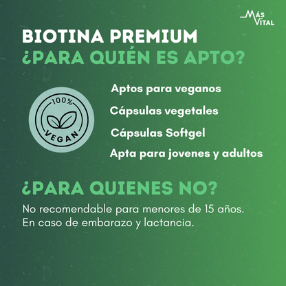 Biotina Premium - Solución capilar, Piel y Uñas | 60 cápsulas