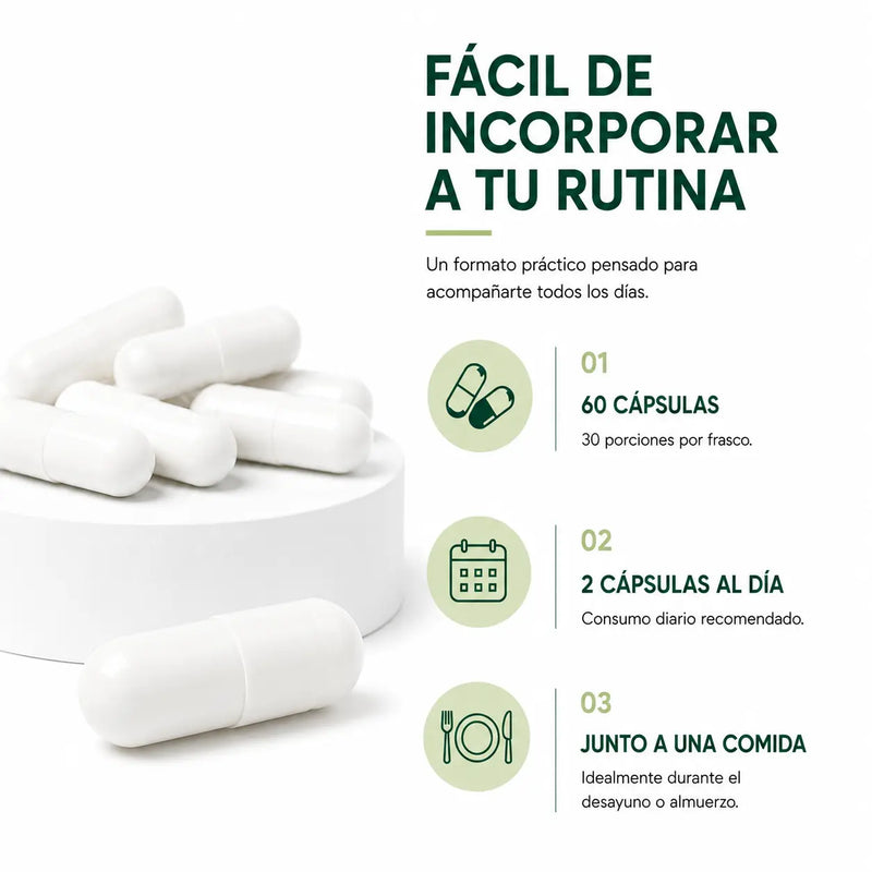 Biotina Premium Más Vital en presentación visual de rutina diaria fácil de incorporar