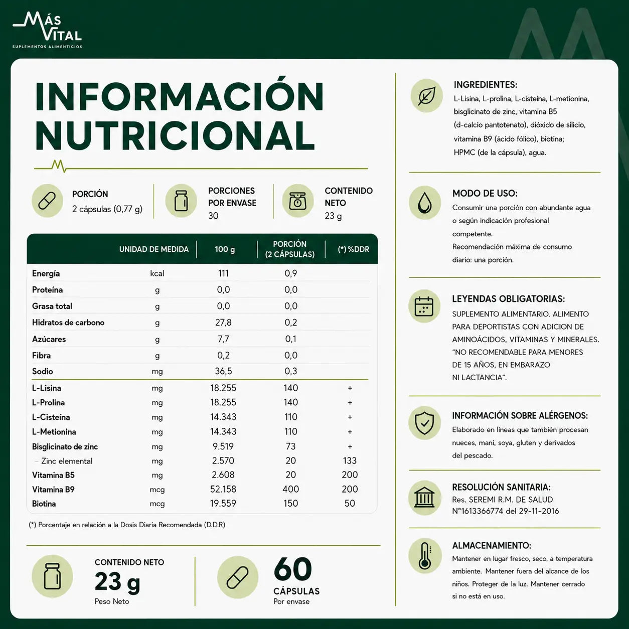 Informacion nurticional biotina premium
