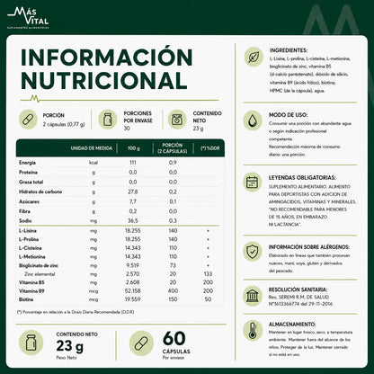 Informacion nurticional biotina premium
