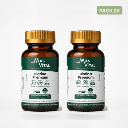 Pack 2x Biotina Premium con Zinc | Solución Capilar, Piel y Uñas.