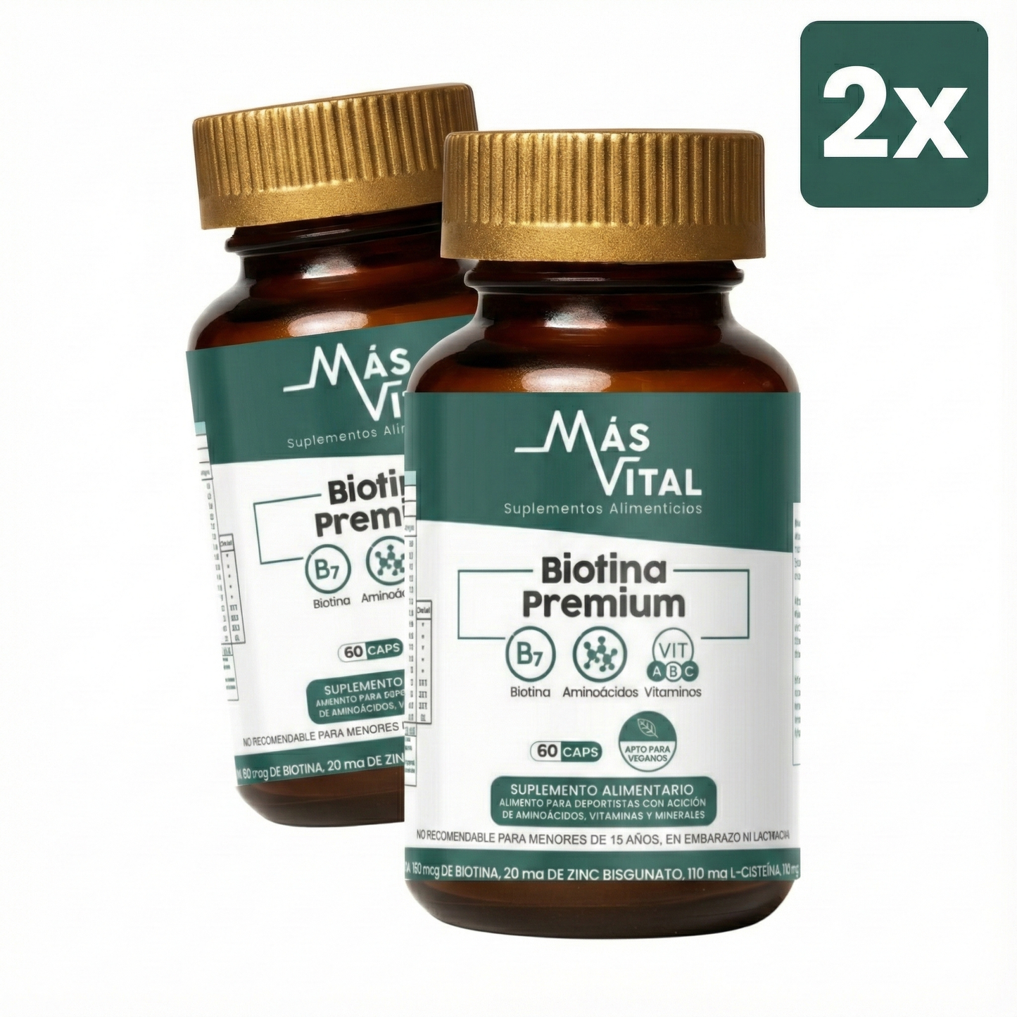 Pack 2x Biotina Premium - Solución capilar, Piel y Uñas