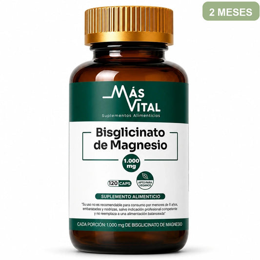Bisglicinato de Magnesio Más Vital 120 cápsulas con 1.000 mg por porción y label 2 meses