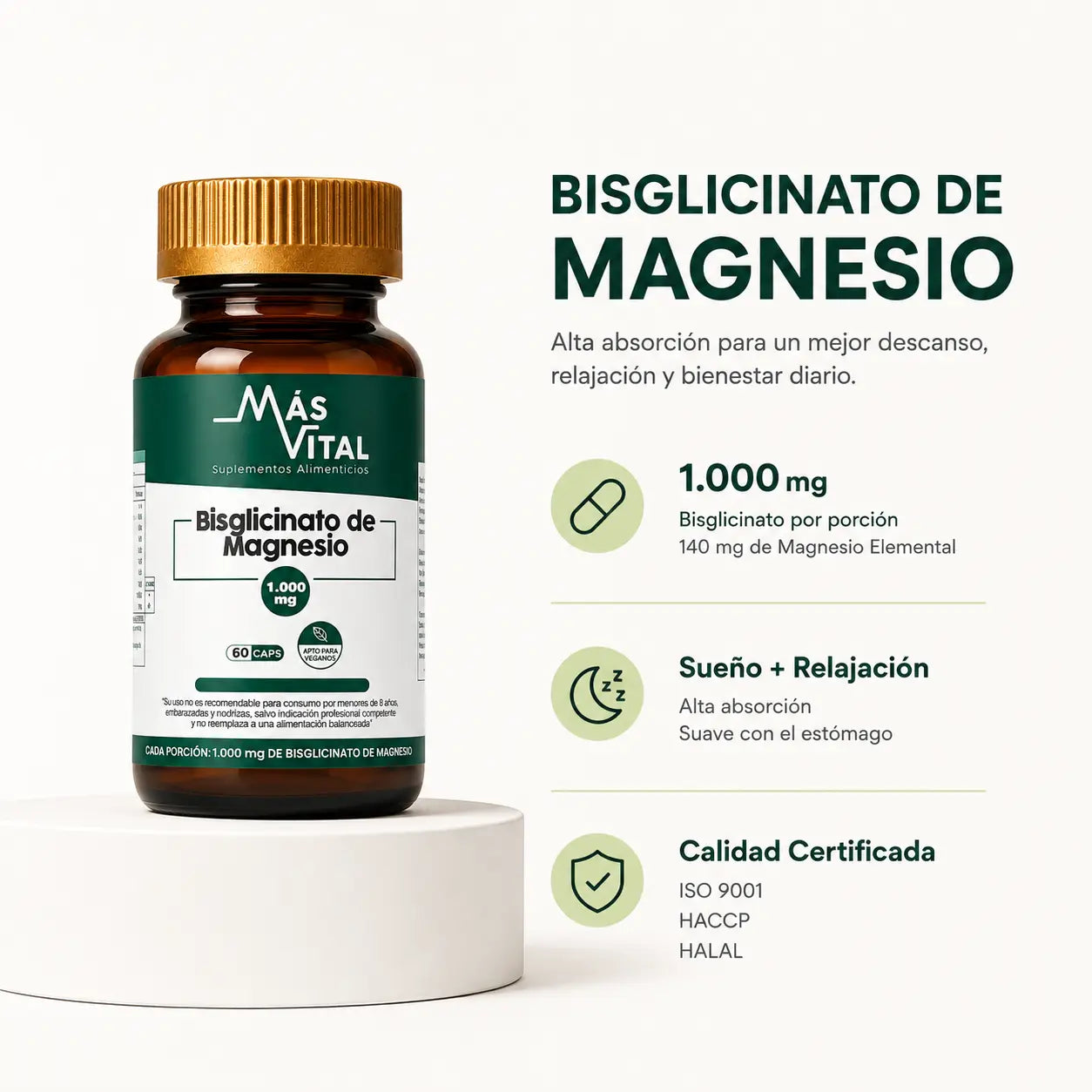 Bisglicinato de Magnesio 1.000 mg, alta absorción