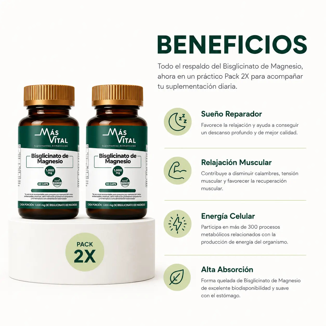 Bisglicinato de Magnesio 1.000 mg & Multivitamínico Premium