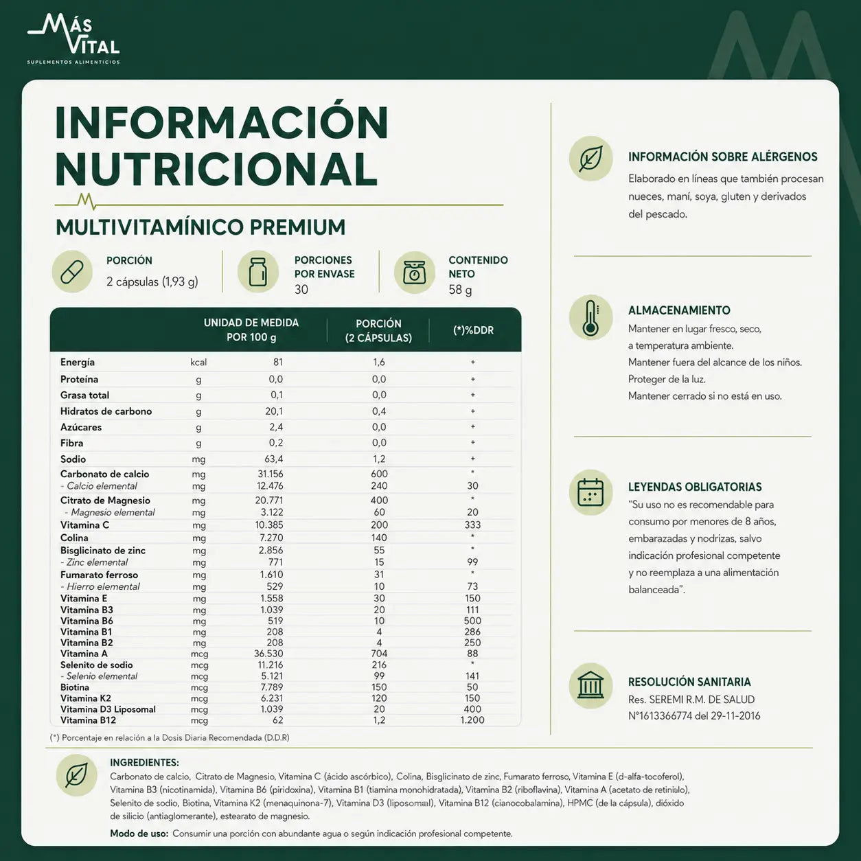 Pack 2x Multivitamínico Premium -  Cápsulas para 2 meses.