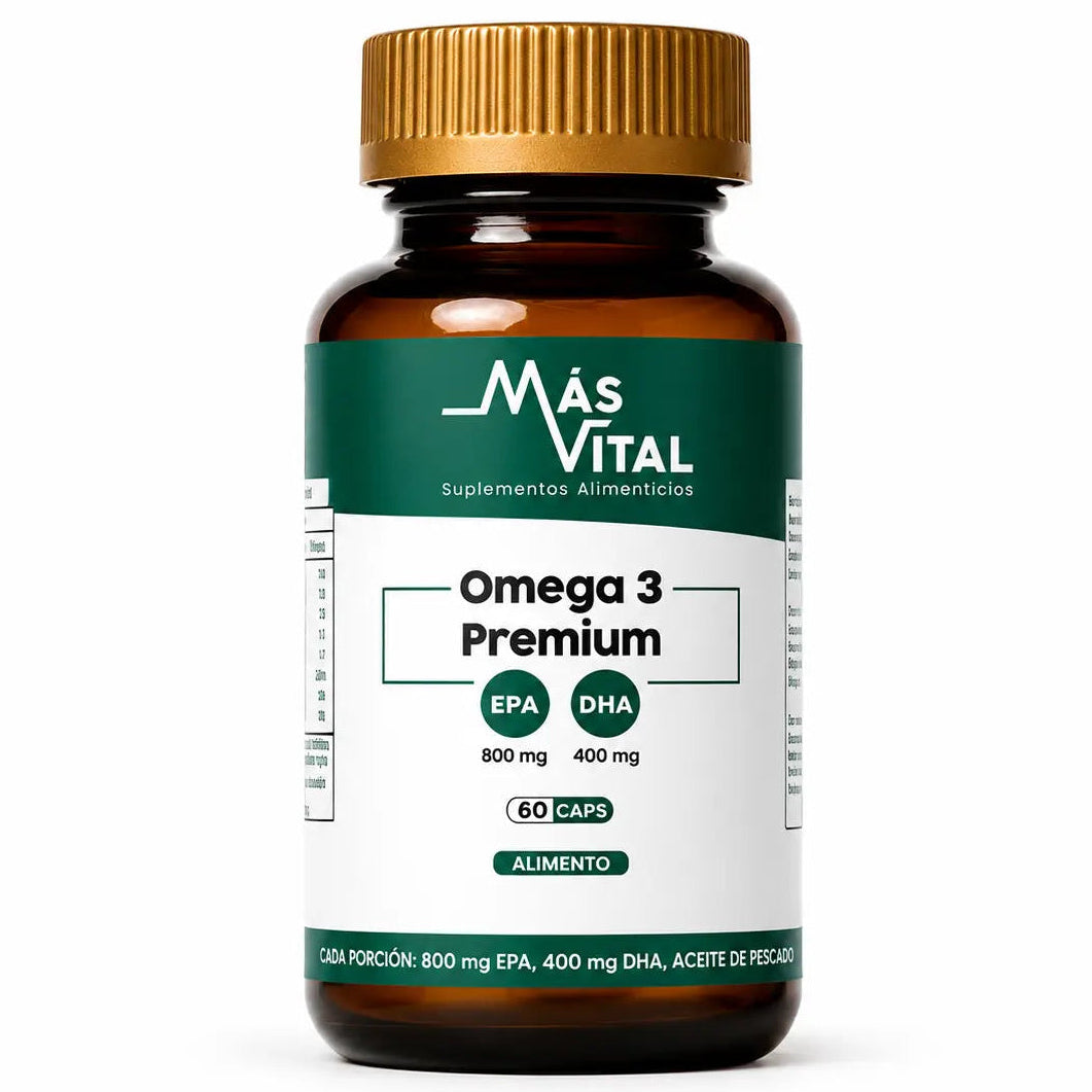 Omega 3 Premium Más Vital - frasco de 60 cápsulas, 800 mg EPA y 400 mg DHA