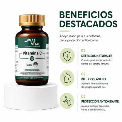 Beneficios de Vitamina C Más Vital para defensas, piel, colágeno y protección antioxidante