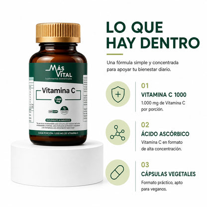 Vitamina C 1000 Más Vital con ácido ascórbico y cápsulas vegetales