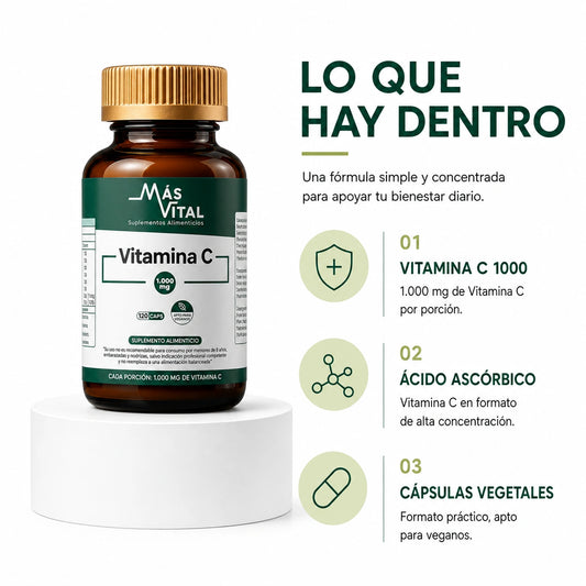 Vitamina C 1000 Más Vital con ácido ascórbico y cápsulas vegetales