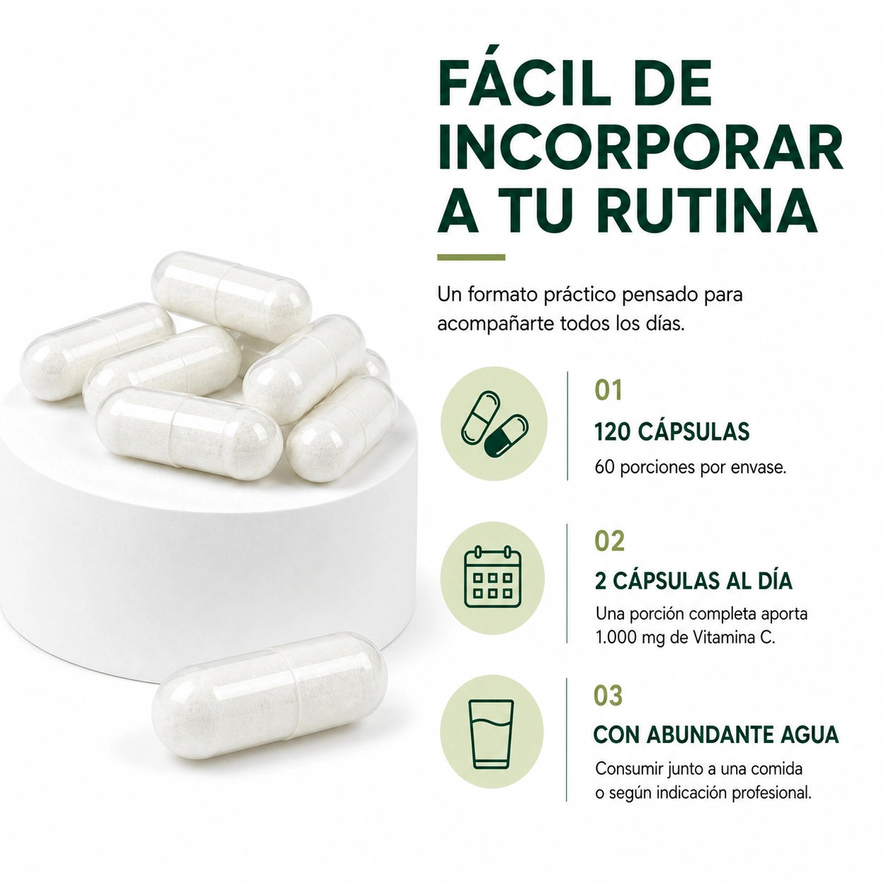 Cápsulas vegetales de Vitamina C 1000 Más Vital con 120 cápsulas y 60 porciones