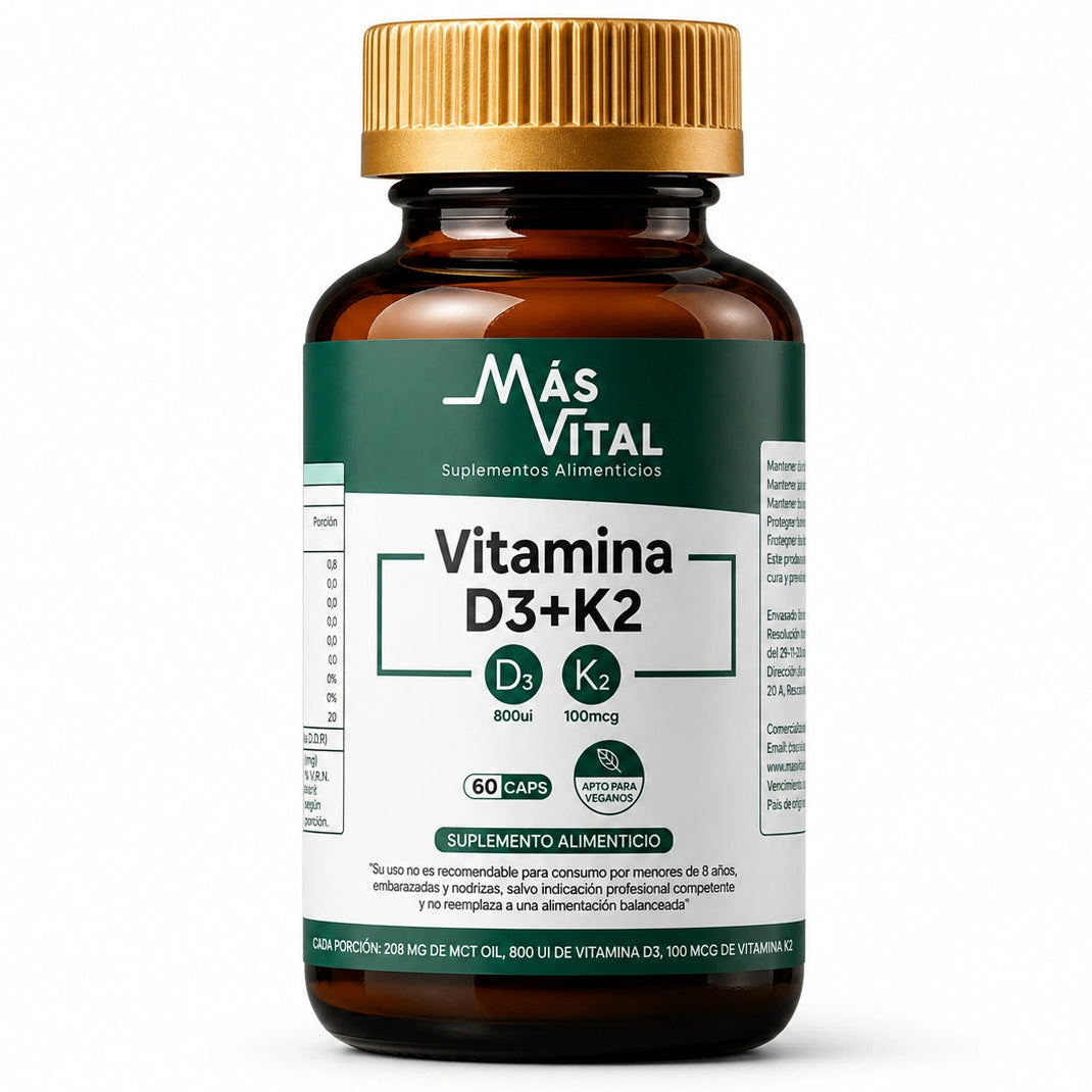 Vitamina D3 + K2 | 800 UI + 100 mcg | 60 Cápsulas | 2 meses