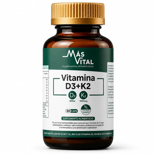 Vitamina D3 + K2 | 800 UI + 100 mcg | 60 Cápsulas | 2 meses
