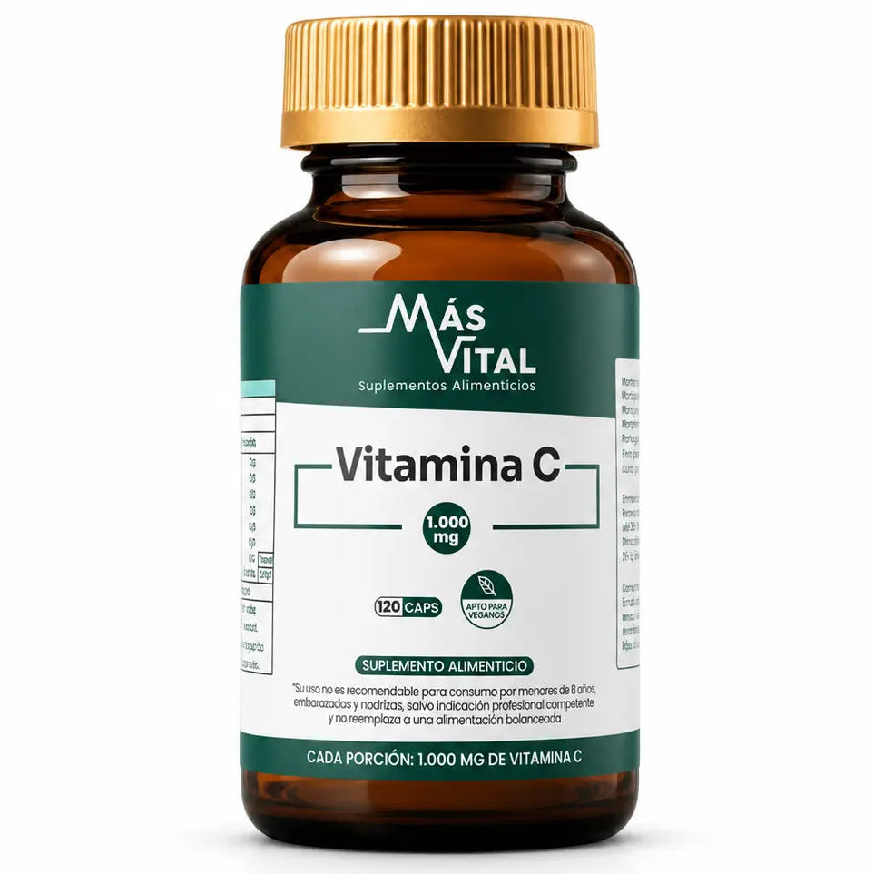 Frasco de Vitamina C 1000 Más Vital, suplemento alimentario en cápsulas vegetales