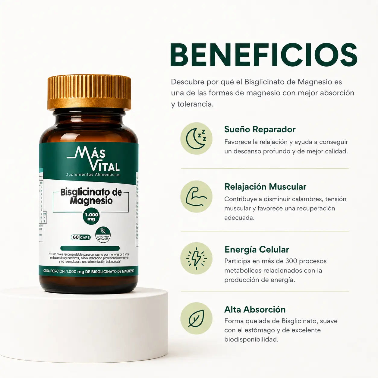 Magnesio de alta absorción, suave con el estómago